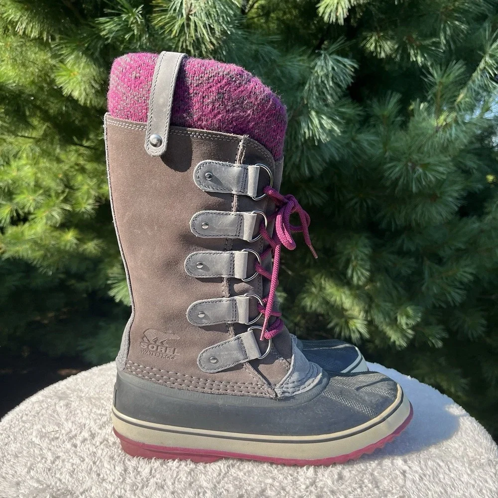 SOREL Joan of Arctic Knit Boots Womens 9.5 Winter Snow Waterproof Gray Purple